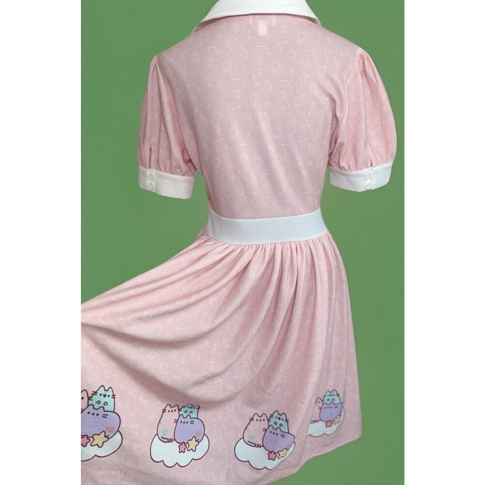 Pusheen x Unique Vintage Pink 50s Style Swing Dress L Kawaii Space Cat Retro - Picture 7 of 11
